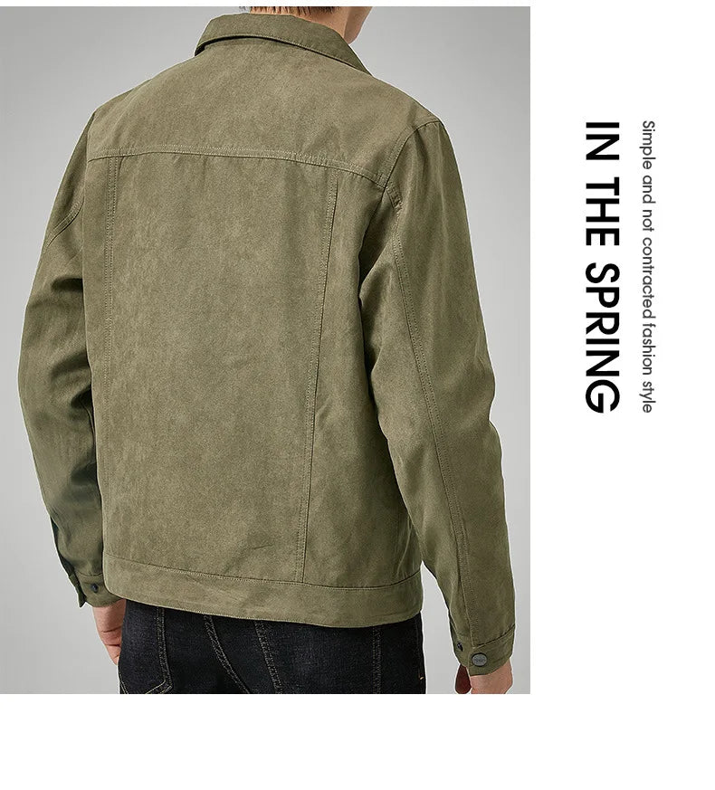 Chaqueta estilo británico de primavera y otoño para hombre, chaqueta informal de gamuza, moderna con botones, personalidad informal, ropa nueva para hombre.
