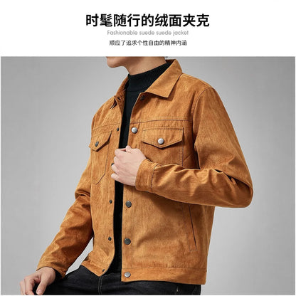 Chaqueta estilo británico de primavera y otoño para hombre, chaqueta informal de gamuza, moderna con botones, personalidad informal, ropa nueva para hombre.