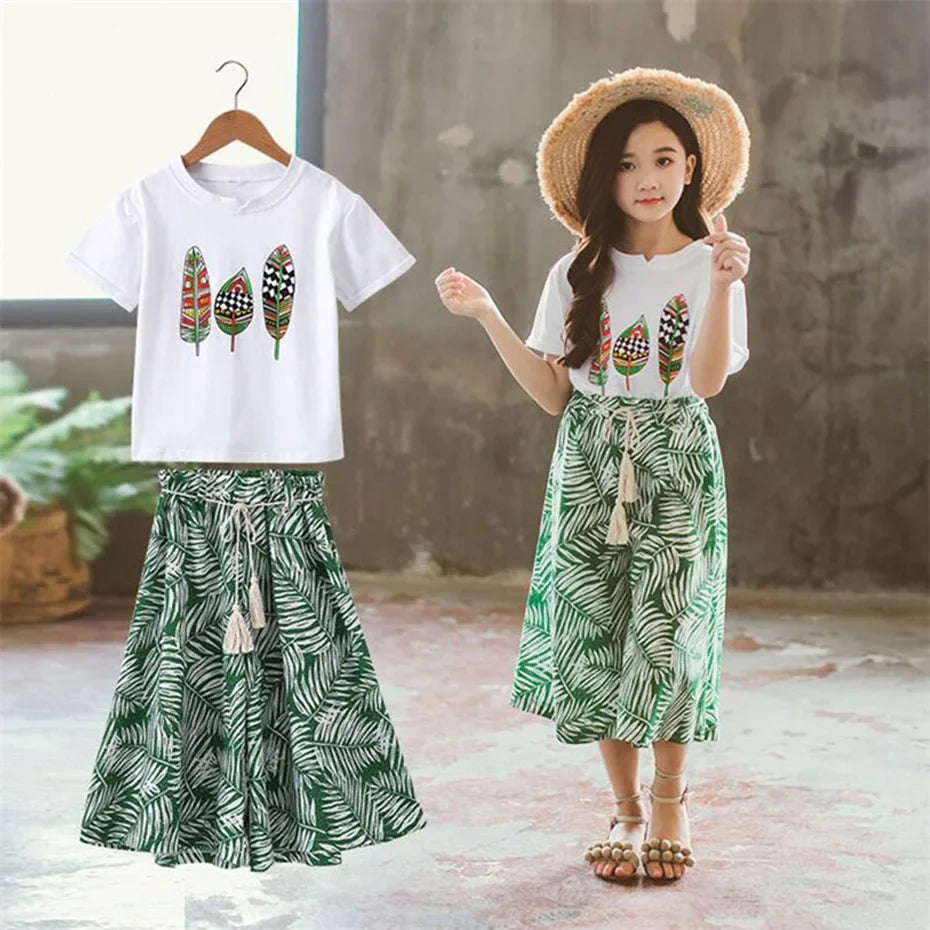 Ropa de verano 2023 para niñas, conjuntos de ropa para niños, manga corta + pantalones, conjunto de ropa para niños de 3 4 5 6 7 8 9 10 11 12 años