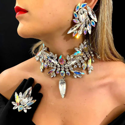 Stonefans Juego de collar y pendientes geométricos, accesorios de cristal para mujer, fiesta, bling, conjunto de joyas con pedrería, joyería