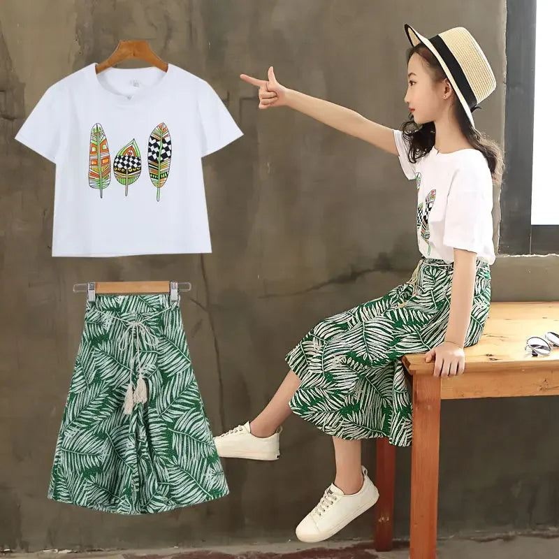 Ropa de verano 2023 para niñas, conjuntos de ropa para niños, manga corta + pantalones, conjunto de ropa para niños de 3 4 5 6 7 8 9 10 11 12 años