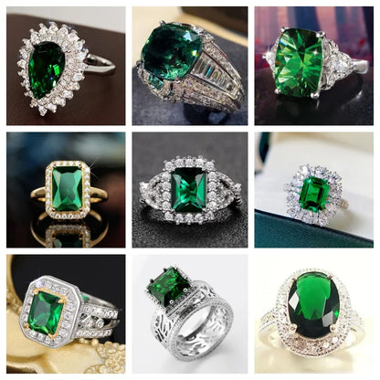 European and American Anniversary Couple Gift: European and American New Geometric Ring Luxury Green Zircon Accessory