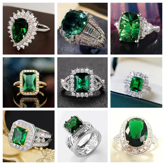 European and American Anniversary Couple Gift: European and American New Geometric Ring Luxury Green Zircon Accessory