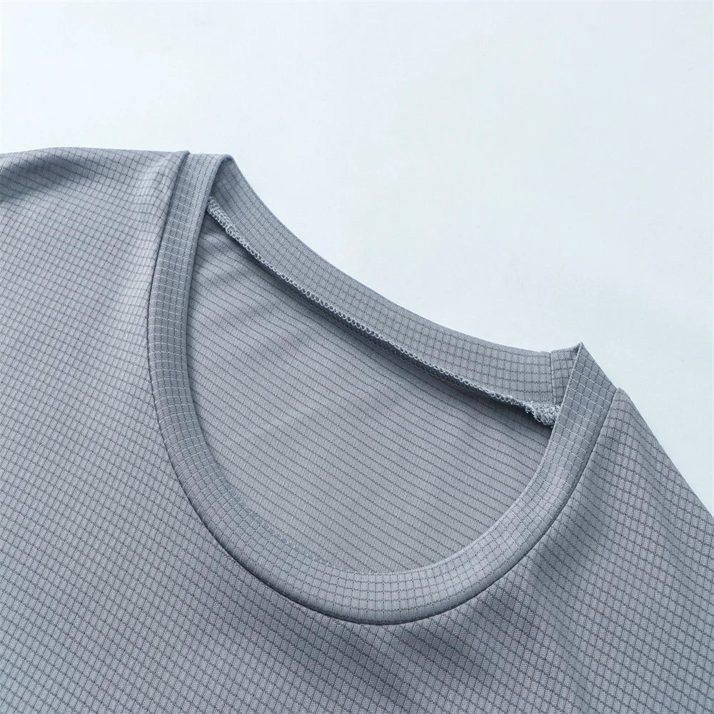 Camiseta de verano elástica para hombre, transpirable, de seda helada, de manga corta, casual, de secado rápido, para gimnasio, correr, ropa masculina