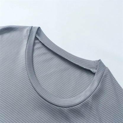 Camiseta de verano elástica para hombre, transpirable, de seda helada, de manga corta, casual, de secado rápido, para gimnasio, correr, ropa masculina