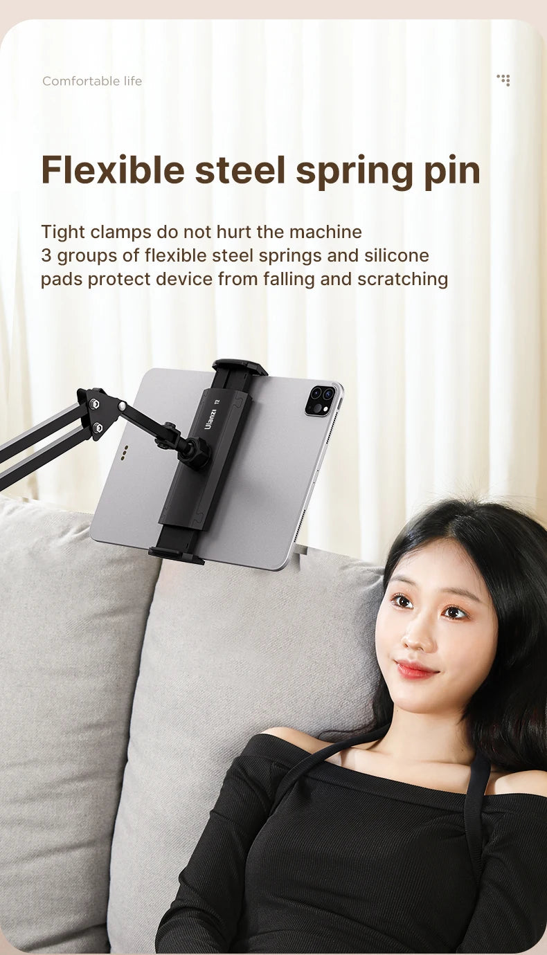 Ulanzi T2 Soporte de escritorio de metal con brazo largo, soporte para tablet de cama, soporte perezoso de escritorio, soporte para iPad, smartphone, brazo articulado para micrófono
