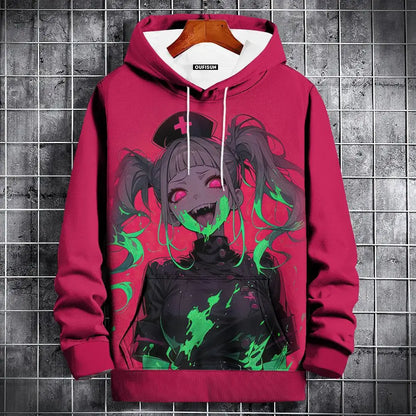 Sudadera con capucha de anime para hombre, a la moda, con estampado gráfico, estilo hip hop, ropa de calle, para primavera y otoño, sudaderas con capucha de gran tamaño para hombre