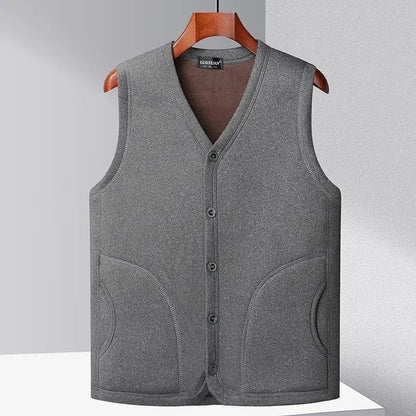 2026 Men's Autumn Winter Fashion V-neck Thickened Plus Velves Warm Vest Man Sleeveless Jackets Solid Slim Casual Waistcoat Male