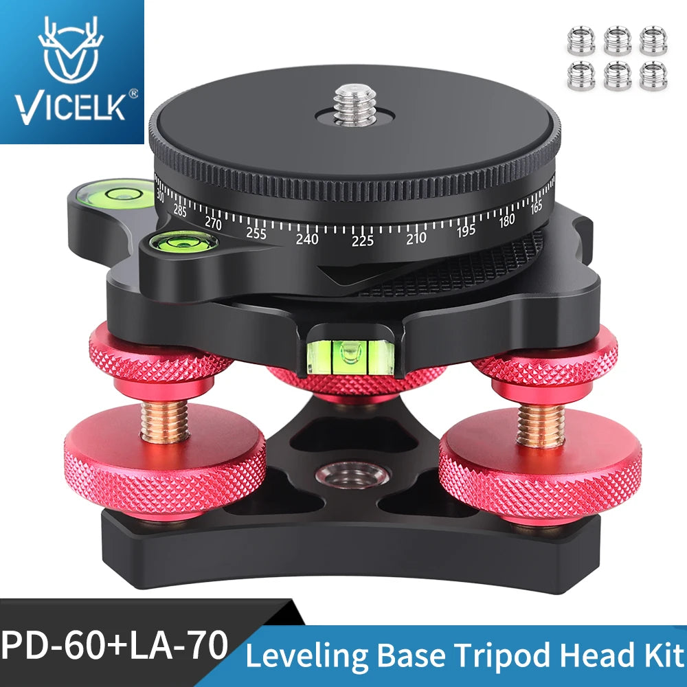 VICELK Leveling Base Tripod Head+360° Panoramic Pan Base for Macro Panoramic Photography with +/-5 Degree Precision Adjustment