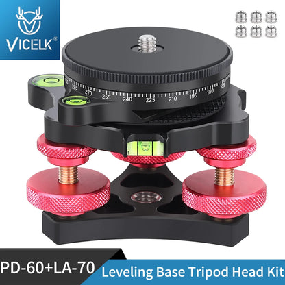VICELK Leveling Base Tripod Head+360° Panoramic Pan Base for Macro Panoramic Photography with +/-5 Degree Precision Adjustment