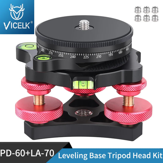 VICELK Leveling Base Tripod Head+360° Panoramic Pan Base for Macro Panoramic Photography with +/-5 Degree Precision Adjustment