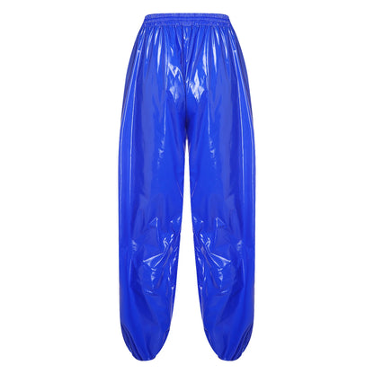 Pantalones Holgados Brillantes para Hombre Y2K con Cordón en la Cintura, Elástico en la Cintura, Bolsillos Laterales, Pantalones de Chándal Holgados y Brillantes, Disfraces de Hip Hop
