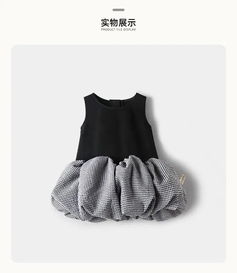 2025 Corea Niñas Bebé Vestido Verano Primavera Otoño Cuadros Retazos Vestidos Casuales Moda Niños Ropa Vestidos