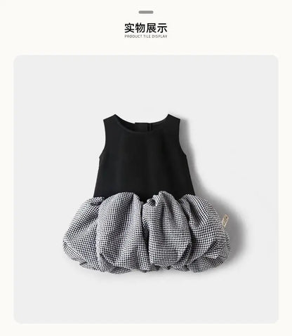 2025 Corea Niñas Bebé Vestido Verano Primavera Otoño Cuadros Retazos Vestidos Casuales Moda Niños Ropa Vestidos