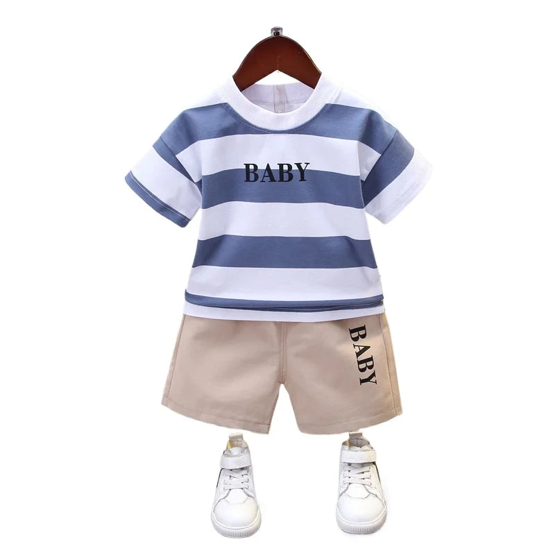 Ropa de verano para niños, camisetas informales de algodón a rayas, pantalones cortos, conjunto de 2 piezas, atuendo infantil para niños pequeños, chándales de 0 a 5 años