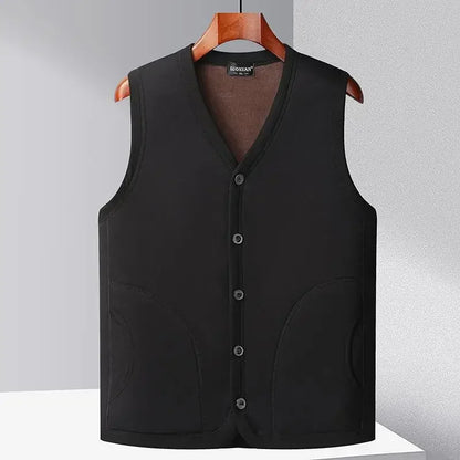 2026 Men's Autumn Winter Fashion V-neck Thickened Plus Velves Warm Vest Man Sleeveless Jackets Solid Slim Casual Waistcoat Male