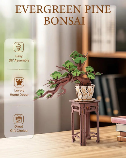 Robotime Rolife 3D Rompecabezas de Madera de Bonsái de Sakura Fácil Montaje Kit de Bonsái de Pino de Hoja Perenne Regalo de Navidad para la Familia Decoración del Hogar