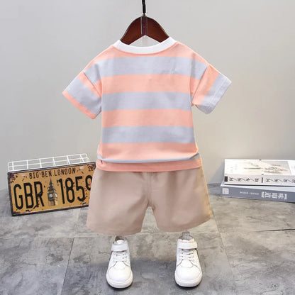 Ropa de verano para niños, camisetas informales de algodón a rayas, pantalones cortos, conjunto de 2 piezas, atuendo infantil para niños pequeños, chándales de 0 a 5 años