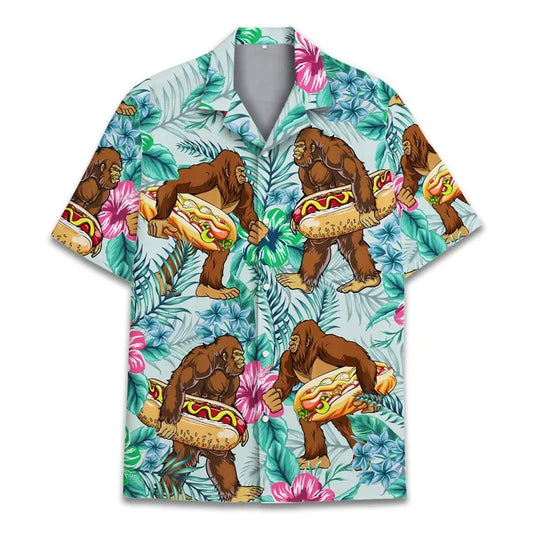 3D Printed Monkey Floral Leaf Hawaiian Shirt Men Orangutan Graphic Blouse Summer Holiday Short Sleeves Street Beach Aloha Shirts