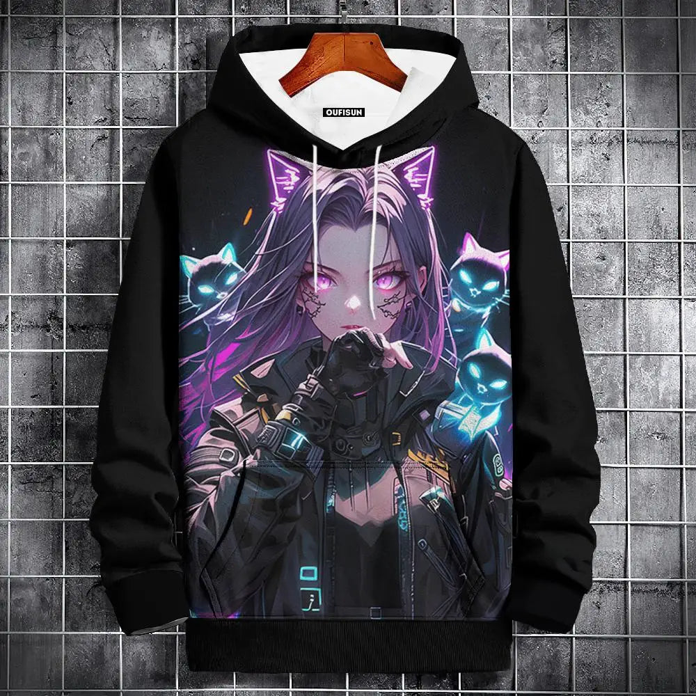 Sudadera con capucha de anime para hombre, a la moda, con estampado gráfico, estilo hip hop, ropa de calle, para primavera y otoño, sudaderas con capucha de gran tamaño para hombre