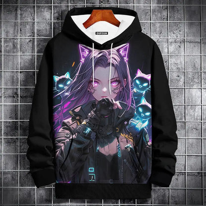 Sudadera con capucha de anime para hombre, a la moda, con estampado gráfico, estilo hip hop, ropa de calle, para primavera y otoño, sudaderas con capucha de gran tamaño para hombre