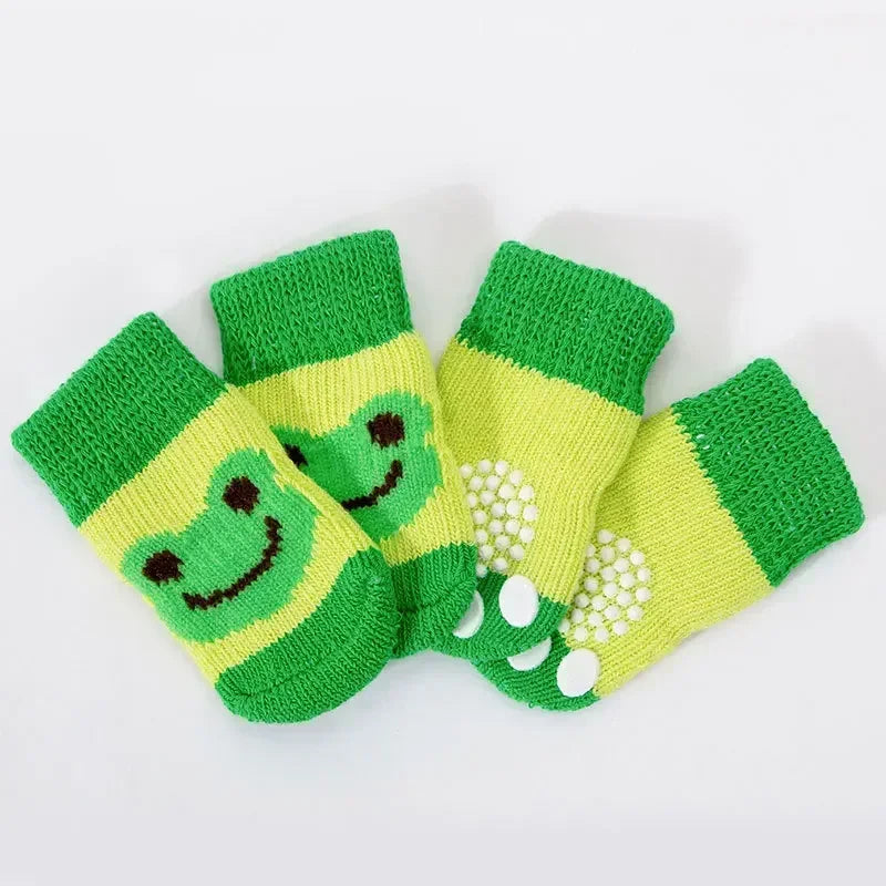 4 pzs./set calcetines para perros con patrón bonito, cubrepies cálidos antideslizantes, zapatos protectores para patas de cachorro, regalo de Navidad, accesorios para mascotas