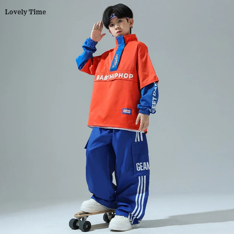Chaqueta de hip hop para niños Pantalones cargo de contraste Sudaderas para niñas Conjuntos de ropa de baile callejero Chándal para niños Ropa urbana infantil