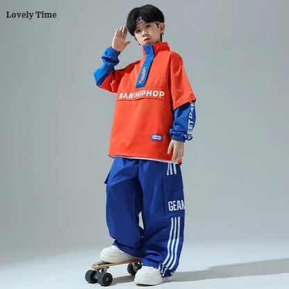 Chaqueta de hip hop para niños Pantalones cargo de contraste Sudaderas para niñas Conjuntos de ropa de baile callejero Chándal para niños Ropa urbana infantil