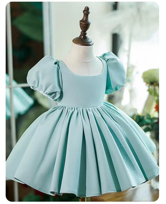 New Bubble Sleeves Solid Color Girl's Birthday Party Dress Children's Host Princess Dress Flower Children's Wedding Puffy Dress