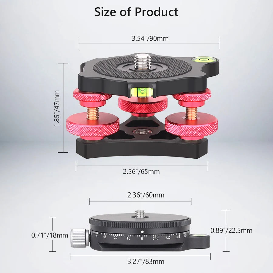 VICELK Leveling Base Tripod Head+360° Panoramic Pan Base for Macro Panoramic Photography with +/-5 Degree Precision Adjustment