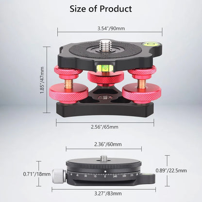 VICELK Leveling Base Tripod Head+360° Panoramic Pan Base for Macro Panoramic Photography with +/-5 Degree Precision Adjustment