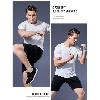 Camiseta de verano elástica para hombre, transpirable, de seda helada, de manga corta, casual, de secado rápido, para gimnasio, correr, ropa masculina