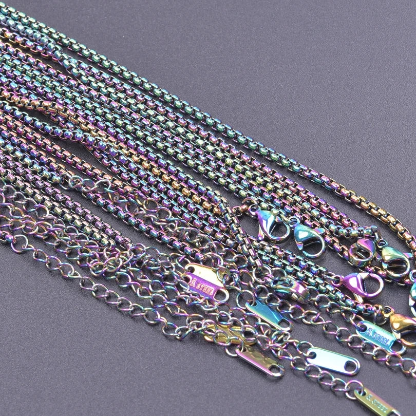 2/5pcs Rainbow Chain New Personalized Multiple Shape Designs Necklace Chains For Jewelry Making DIY 304 Stainless Steel Chains