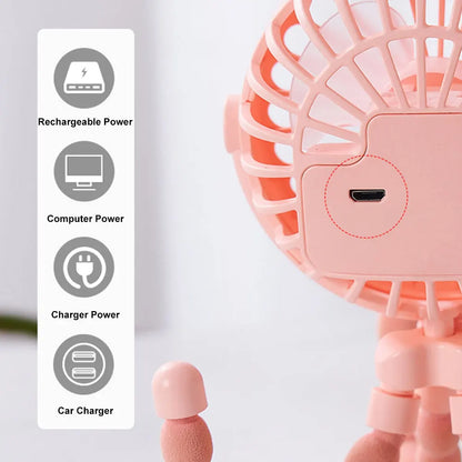 Ventilador de Cochecito para Bebés con Trípode Flexible, Ventilador Portátil de Mano con Carga USB, Mini Ventilador de Escritorio de 500mAh para Cochecito de Bebé y Estudiantes