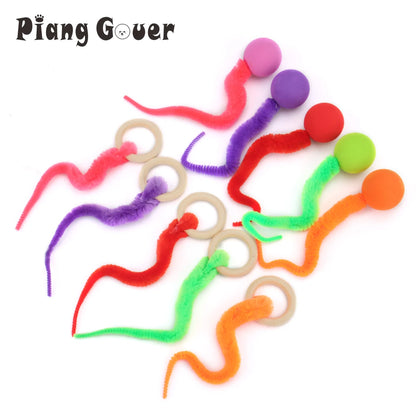 Plush Long Tail Ball Cat Toy Training Cat Interactive Ball Wood Ring Pet Toy