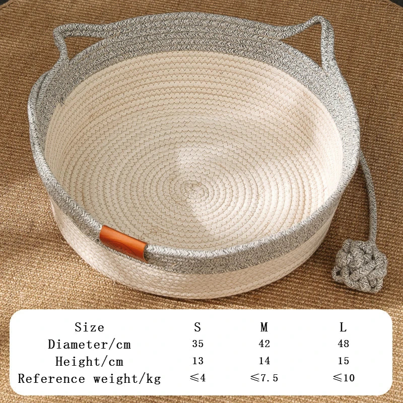 Cama para Gatos, Nido para Mascotas, Tejido de Ratán Puramente Manual, Tablero Rascador para Gatos de Enea, Almohadilla Cálida de Invierno Extraíble y Lavable para Todas las Estaciones