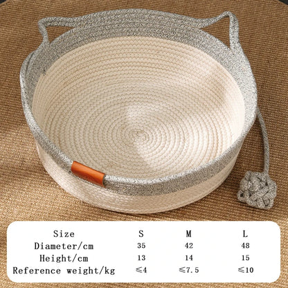 Cama para Gatos, Nido para Mascotas, Tejido de Ratán Puramente Manual, Tablero Rascador para Gatos de Enea, Almohadilla Cálida de Invierno Extraíble y Lavable para Todas las Estaciones