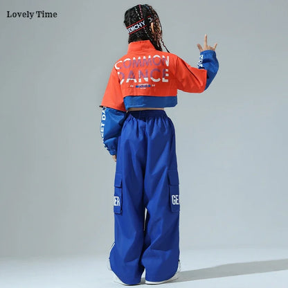 Chaqueta de hip hop para niños Pantalones cargo de contraste Sudaderas para niñas Conjuntos de ropa de baile callejero Chándal para niños Ropa urbana infantil
