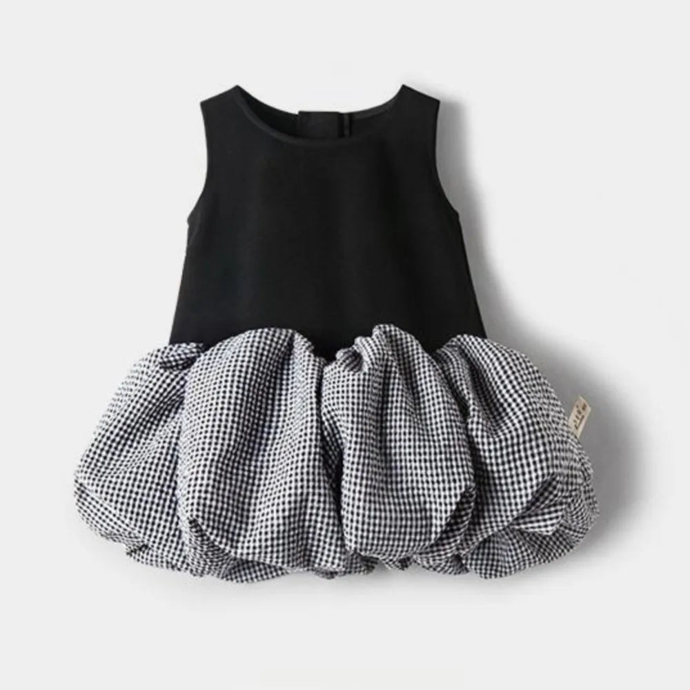 2025 Corea Niñas Bebé Vestido Verano Primavera Otoño Cuadros Retazos Vestidos Casuales Moda Niños Ropa Vestidos