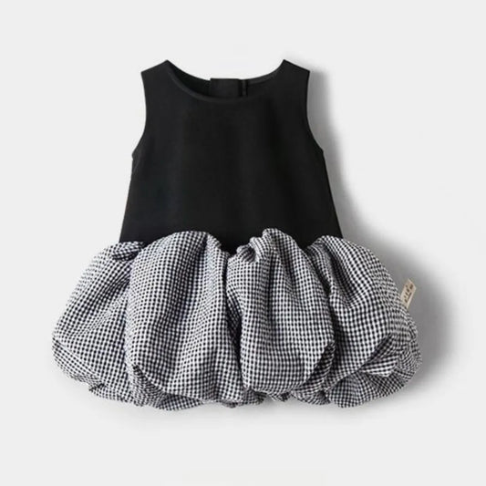 2025 Corea Niñas Bebé Vestido Verano Primavera Otoño Cuadros Retazos Vestidos Casuales Moda Niños Ropa Vestidos