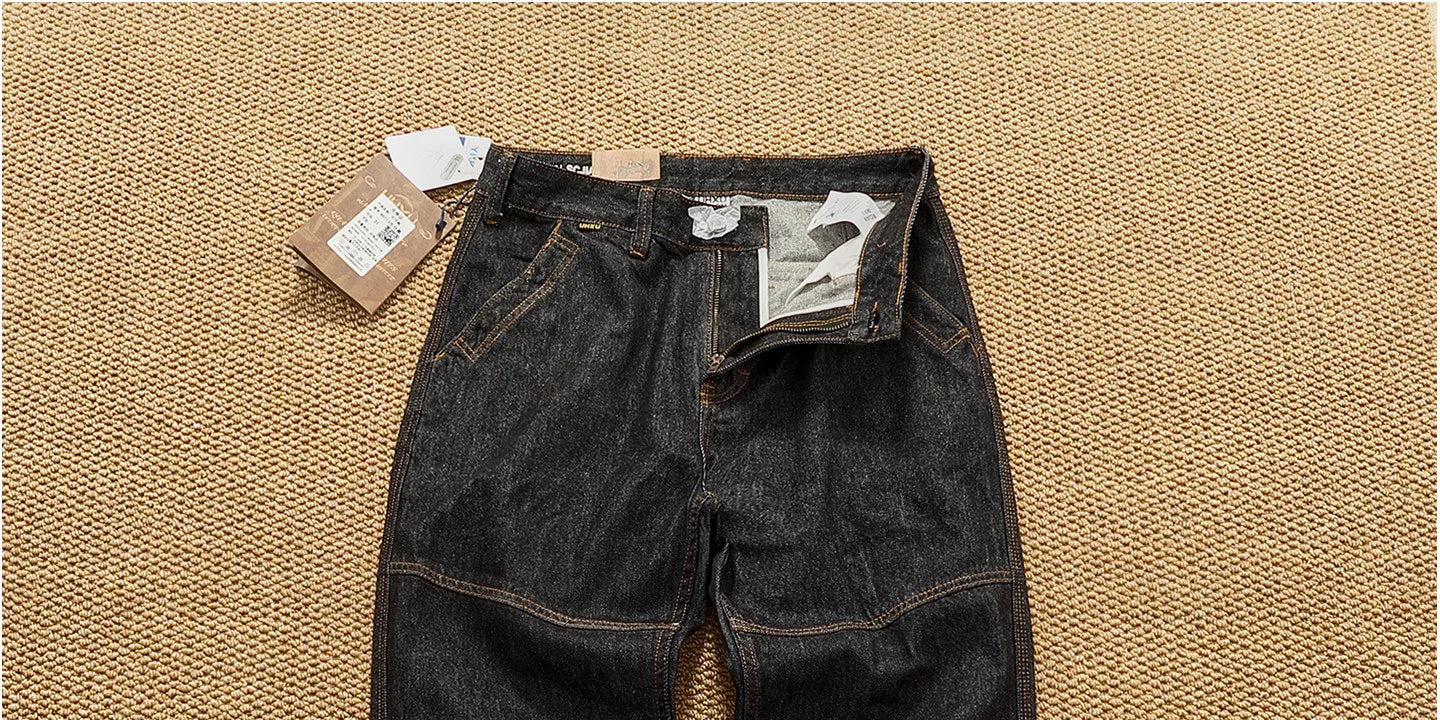 Jeans cónicos casuales rectos lavados de mezclilla de alta gama con corte 3D, peso pesado, estilo retro americano, cómodos, a la moda para hombres, Otoño 2025