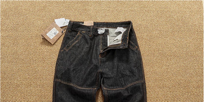 Jeans cónicos casuales rectos lavados de mezclilla de alta gama con corte 3D, peso pesado, estilo retro americano, cómodos, a la moda para hombres, Otoño 2025