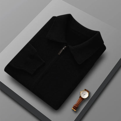 Suéter 100% Lana Merino para Hombre, Cuello Polo, Cierre de Cremallera, Cártigan de Negocios, Chaqueta de Cachemira, Tejido para Otoño Invierno