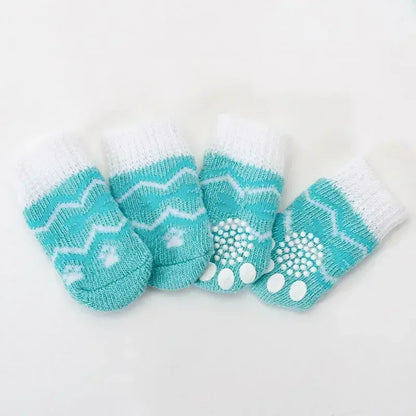 4 pzs./set calcetines para perros con patrón bonito, cubrepies cálidos antideslizantes, zapatos protectores para patas de cachorro, regalo de Navidad, accesorios para mascotas