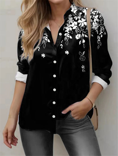 Camisas de manga larga para mujer con estampado floral, nueva blusa de calle con estampado de flores 3D para mujer, camisa informal para todas las estaciones.