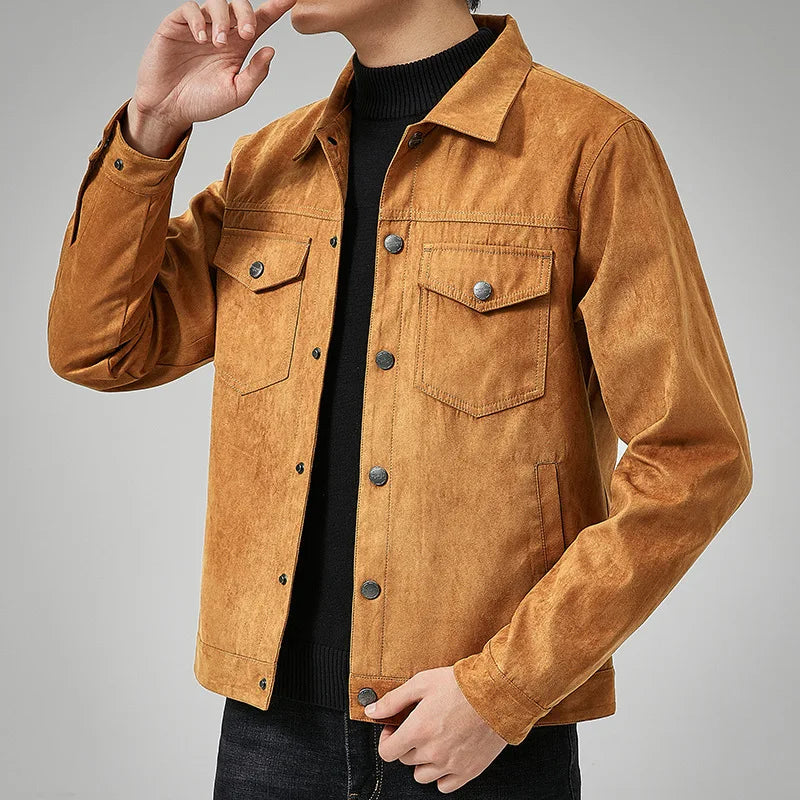 Chaqueta estilo británico de primavera y otoño para hombre, chaqueta informal de gamuza, moderna con botones, personalidad informal, ropa nueva para hombre.