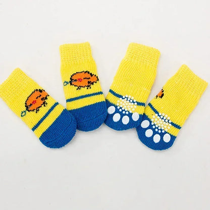4 pzs./set calcetines para perros con patrón bonito, cubrepies cálidos antideslizantes, zapatos protectores para patas de cachorro, regalo de Navidad, accesorios para mascotas