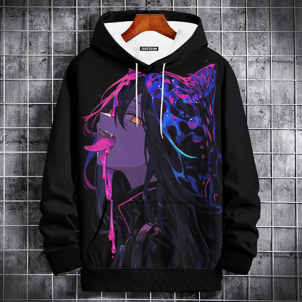 Sudadera con capucha de anime para hombre, a la moda, con estampado gráfico, estilo hip hop, ropa de calle, para primavera y otoño, sudaderas con capucha de gran tamaño para hombre