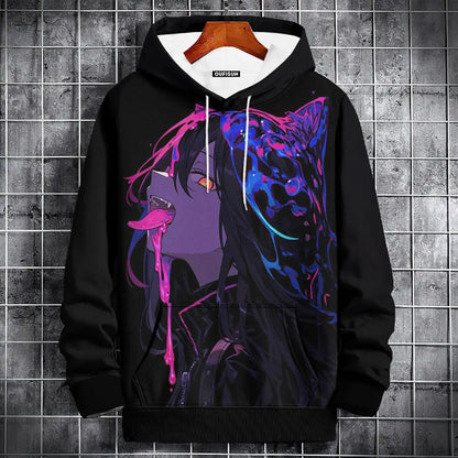Sudadera con capucha de anime para hombre, a la moda, con estampado gráfico, estilo hip hop, ropa de calle, para primavera y otoño, sudaderas con capucha de gran tamaño para hombre