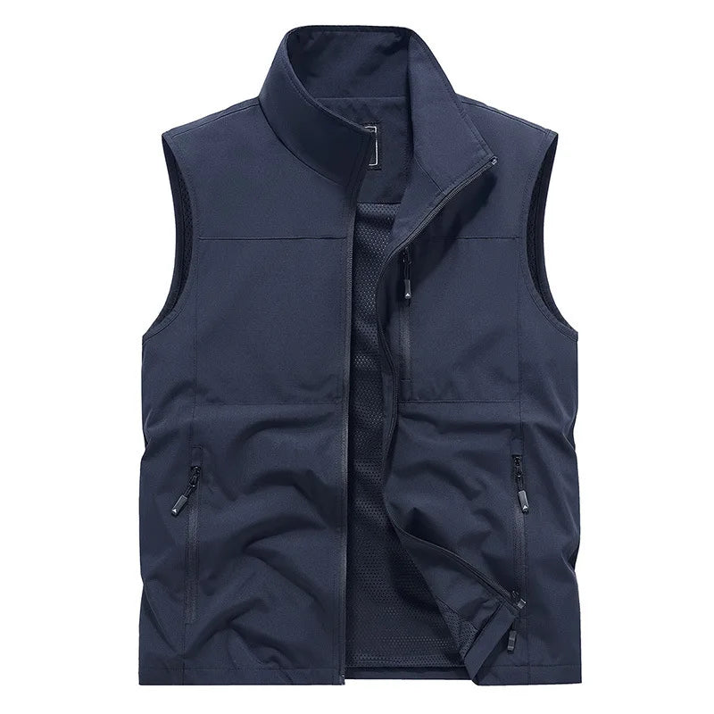 Chalecos cargo de verano para hombre, finos, de malla transpirable, chalecos sin mangas para escalar, chaquetas, ropa deportiva masculina, chalecos informales 6XL